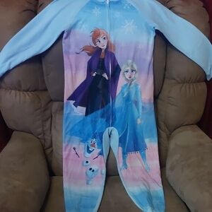 Disney Frozen Kids One Piece Footie - Light Blue and Pink Fleece